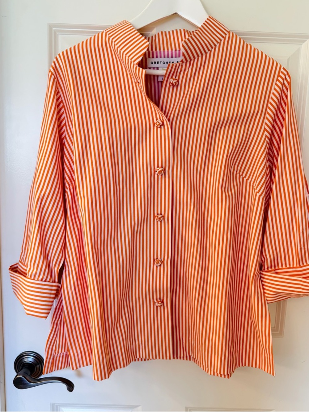 NWOT Gretchen Scott Designs Forget me Knot Orange Striped Button down - Picture 2 of 8